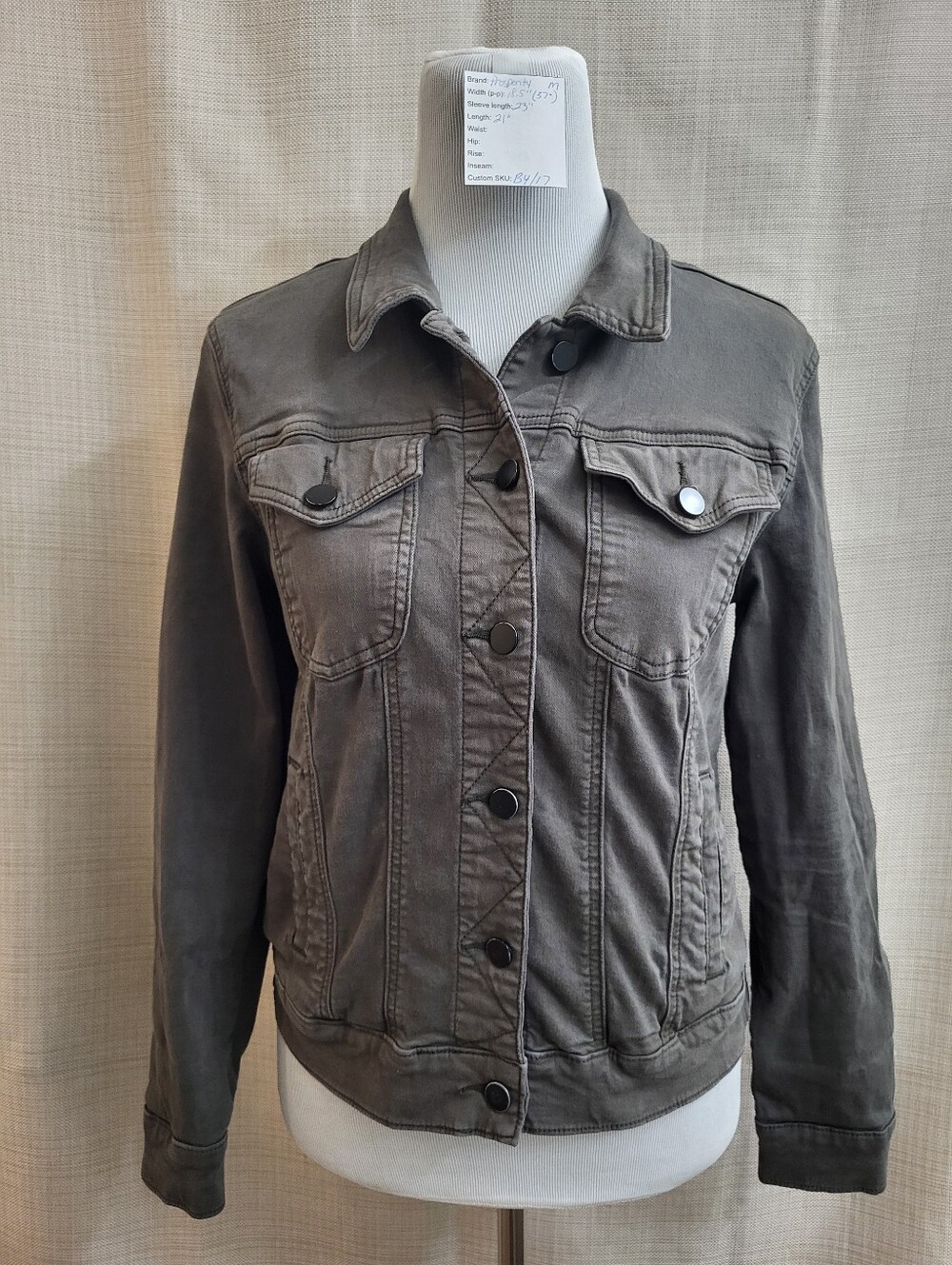 Prosperity Women's Olive Green Denim Jacket Utility Grunge Pockets Size Medium